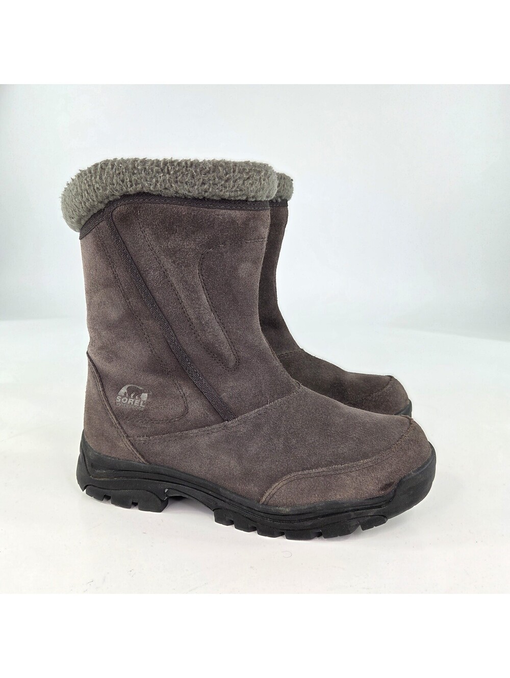 Sorel Waterfall winter boots US 9 Women Gray Suede Thinsulate Snow Boot Side Zip